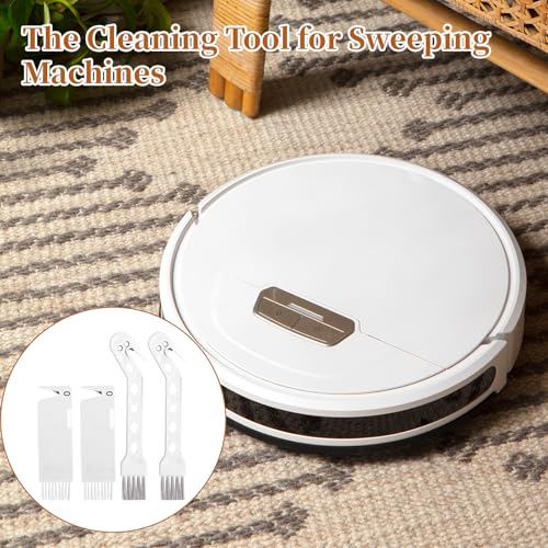 Image of 4 PCS Handheld Vacuum Brush Cleaner Tool, Universal Vacuum Brush Cleaning Tool, 2-in-1 Roller Cleaning Tools for Sweeping Robot (White)