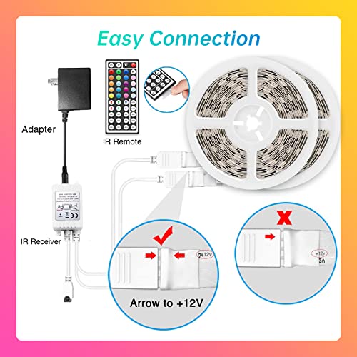 Tjoy 100 Ft Led Strip Lights With 44 Key Remote, Multi-Color Rgb Smd5050 Led Lights, 12 Volt Color Changing Led Light Strip For Bedroom,Room,Tv,Diy Decor(44 Key Remote Control +50 Ft X2+Indoor Only) #TOP5