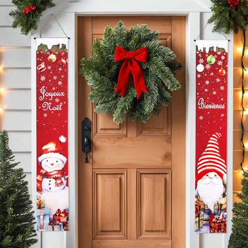 GWHOLE Bannière Noël 2Pcs Banniere Noel Exterieur Banniere de Porte en Français Banderole Noel Decoration Noel Exterieur Bannière Accrochée à la Porte...