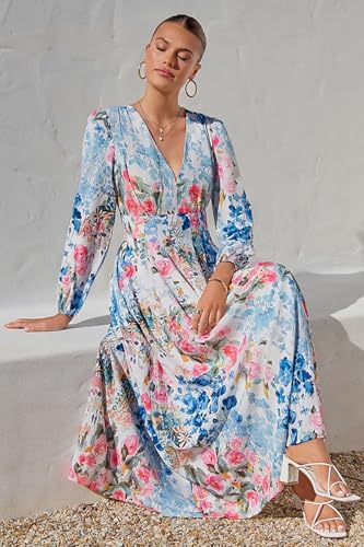 Image of Sissyaki Womens Long Sleeve Summer Maxi Dress 2026 Floral Dress Spring Wedding Guest Dress