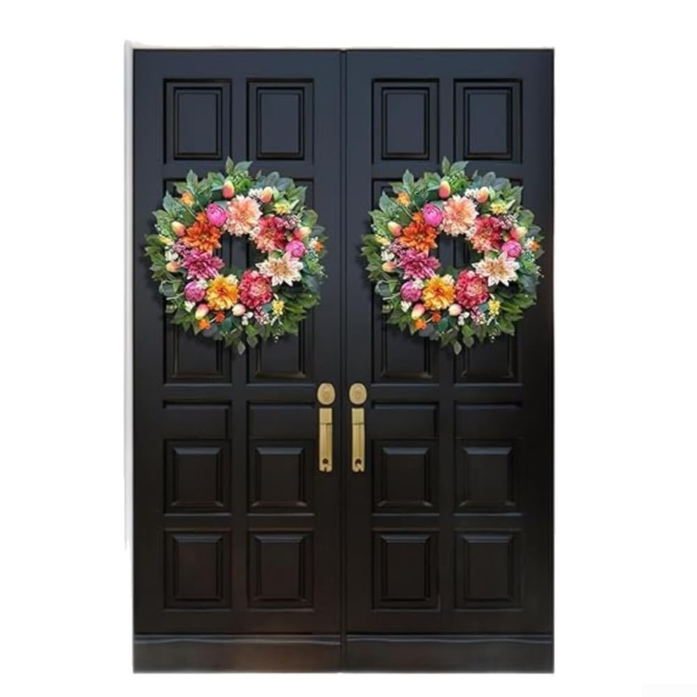 Herbstlicher Blumenkranz für Fenster Dekoration - Realistischer Seidenkranz mit Dahlien für Tür und Wand - Langlebiger Ganzjähriger Kranz 40cm