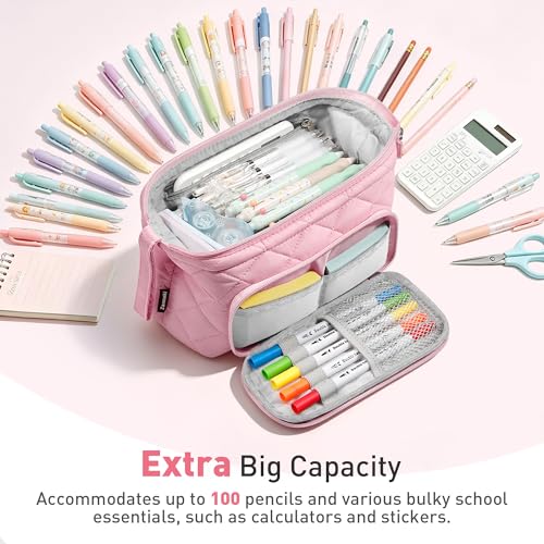 Image of Zannaki Soft Quilted Large Pencil Pouch Organizer with Wide Opening for Boys Girls Teens - Extra Big Capacity Pen Pencil Bag with Zipper, Portable Pencil Case Box for School, College, Cosmetic Gift