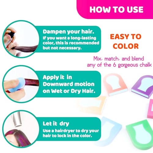Hair Chalk for Kids - All Red 8 Pieces Washable Temporary Hair Color Set - Vibrant Red Dye for Girls - Non-Toxic on Dark Hair (8, Light Blue,blue, green, pink, purple, orange, red,Yellow)