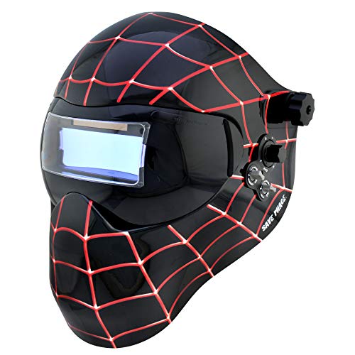 Save Phace Auto Darkening Welding Helmet Black Spiderman Efp E Series- Ear To Ear Vision Welder Hood Grinding Mask With External 2"X4" Adjustable Adf For Mig/Tig/Spot - 2 Sensors Solar Power (3012589) #TOP1