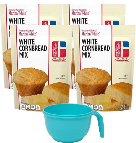 Martha White Gladiola White Cornbread Mix, 6 Ounce (Pack of 4) with Mixing Bowl