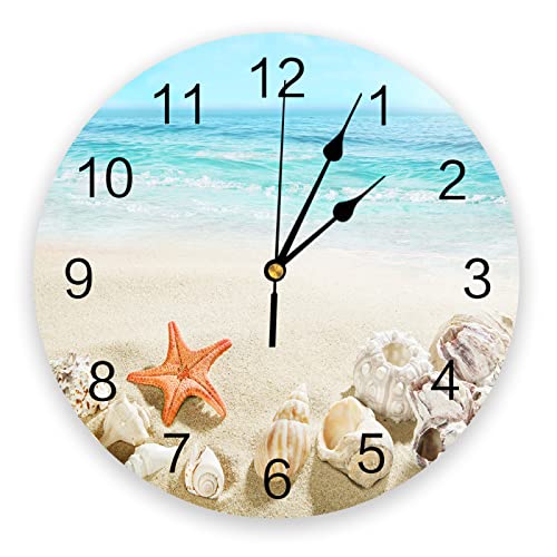 Reloj de Pared silencioso de Agua Natural con Conchas de Estrellas de mar Naranja, Cocina, Sala de Estar, baño, Dormitorio, Oficina, Relojes Colgantes Decorativos Cover