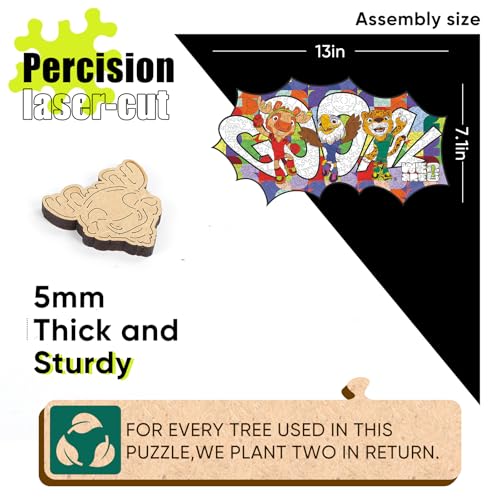 Image of FIFA World Cup 2026 Mascot Wooden Jigsaw Puzzle for Kids & Adults, USA - Canada - Mexico Mascot 200 Pieces, Unique Shape Puzzle, Officially Licensed, Sports Gift for Fans, 5MM Thick | Wooden Jigsaw Puzzle