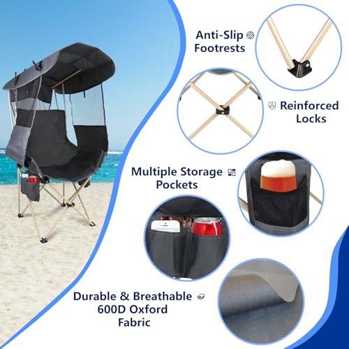 The Treasmap Canopy Camping Chair Silla de Camping Plegable con Dosel Gris miniatura 3
