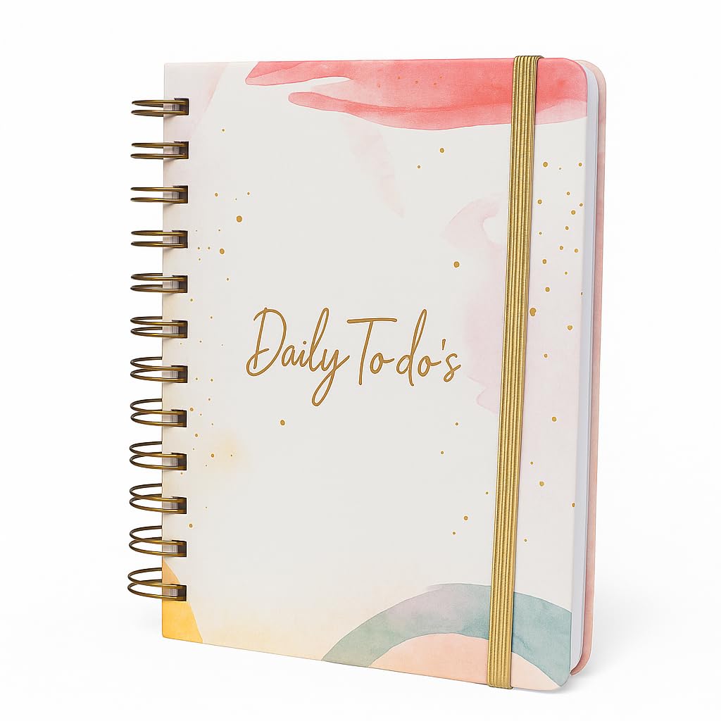 Paper 'n Such To Do List Notebook - Undated Daily Planner, Spiral Hardcover Notepad, College Essentials, Task Organizer Agenda Pad for Work, Notes and CheckList- Colorful Pink