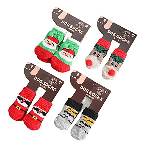 Mummumi Pet Socks, 4 Set Dog Socks Paw Protector Halloween Christmas Non-Slip Socks For Hardwood Floor Indoor Wear (L) #TOP4