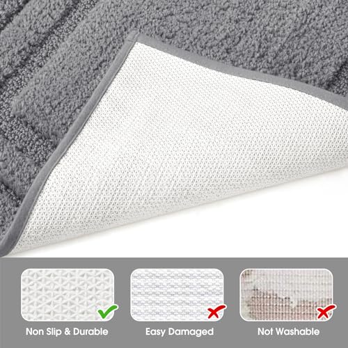 HOMEIDEAS Bathroom Rugs Sets 3 Piece, Super Soft and Absorbent Non Slip Microfiber Toilet Bath Mat with U-Shaped (Grey) - Image 6