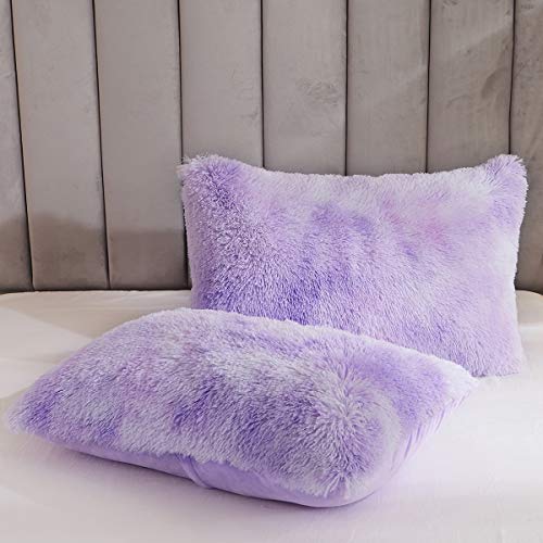 Uhamho Tie Dye Printed Faux Fur Bedding Set Modern Abstract Shaggy Plush Duvet Cover With Pillow Shams, Ultra Soft Warm And Durable (Queen, Tie Dye Lilac) #TOP3