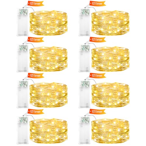 ENLACE 8 Stück LED Lichterkette Batterie mit Timer, 2M 20 LED Micro Kupferdraht...