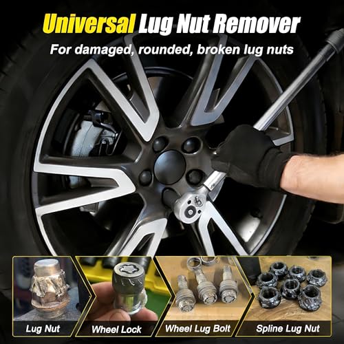 Image of Topec 6PCS Wheel Lock Removal Kit, 1 /2-Inch Drive Lug Nut Removal Tool, 17,19,21,22mm Stripped Lug Nut Remover, Extractor Socket Set for Broken, Damaged, Rounded Bolts