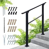 HILLMASTER 2-3 Step Outdoor Handrail,Hand Rails for Outdoor Steps Stair Railing for Exterior Indoor,Wrought Iron Metal Handrails Kit for Deck,Porch,RV,Safety Staircase Hand Rail for Elderly,Pregnant
