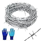 YAGJIA Barbed Wire 50 Ft, 4 Point Barbed Wire Fence, Hot-Dip Galvanized Barb Wire Roll, 18 Gauge Strong and Flexible Wire for Crafts Baseball Ball and Yard Garden