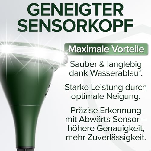 GRUNDIG perfekte Ultraschall Abwehr gegen Katzen und Hunde im Garten - 360 Grad Katzenschreck Hundeschreck Bewegungsmelder mit 8 Blitzlichtern, 2 Frequenzbändern, Solar, Akku, IP44 wasserdicht (Grün)