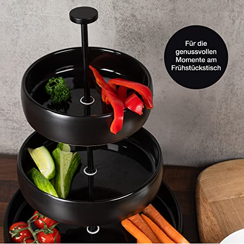 Moritz & Moritz Obst Etagere 3 Etagen - Inkl. Zange - Aus Steinzeug – Moderne Küchen Deko oder Party Deko – Perfekt als Obstschale für Obst Aufbewahrung, Muffins und Cupcakes