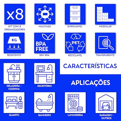 TENDEN Kit Organizador Acrílico Empilhável Multiuso (8 unidades) - Para Geladeira, Armário e Mesa. C