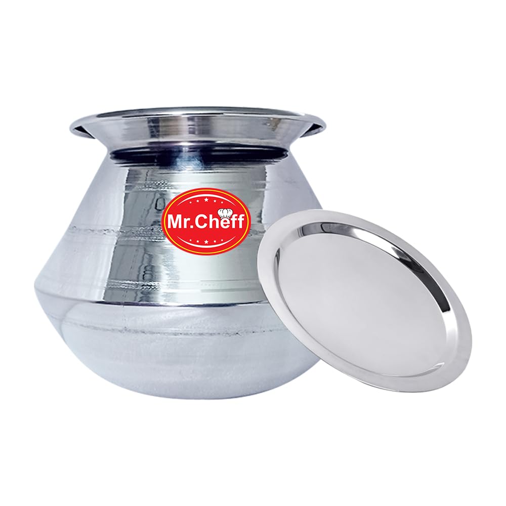 Mr.Cheff Rice/Pongal Pot/Handi Pot 20 cm Diameter 4.5 L Capacity with Lid (Stainless Steel)