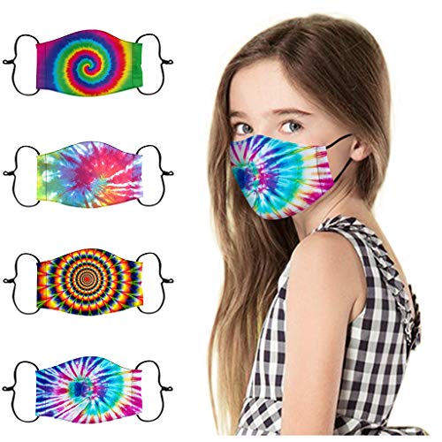 5PC 6PC Children Fashion Tie Dye Face Bandanas Washable Reusable Facewear for Kids Boy Girl (4PC,K)