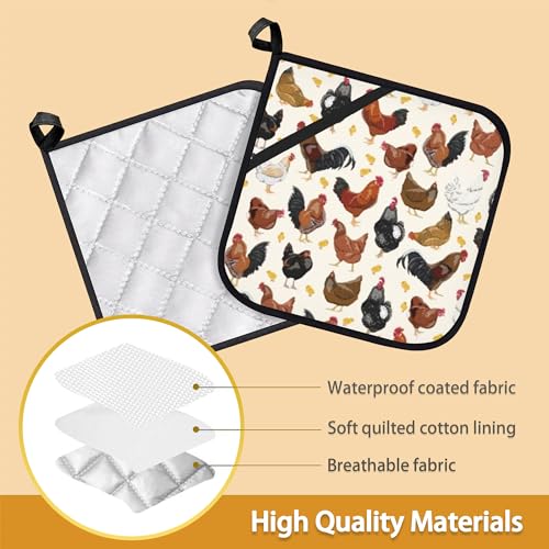 Rooster-Chicken-Farm-Pot-Holder-Set-of-2Heat-Resistant-Potholders-Oven-Hot-Pads-for-Kitchen-Cooking-Baking-BBQ Rooster Chicken Farm Pot Holder Set of 2Heat Resistant Potholders Oven Hot Pads for Kitchen Cooking Baking BBQ
