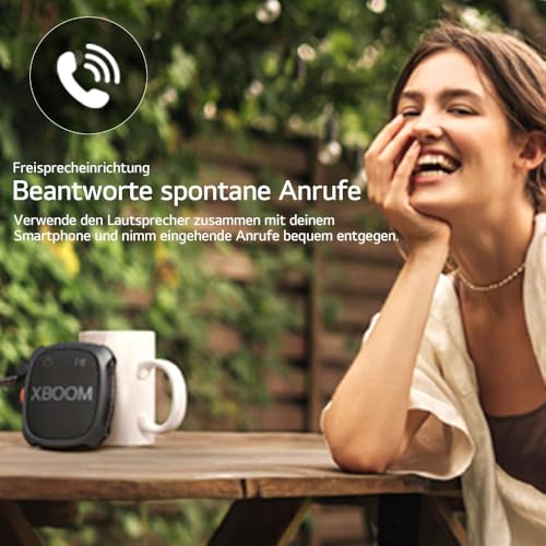 LG XBOOM Go DXG2T, tragbarer Bluetooth-Lautsprecher (5 Watt, Google Assistant, Siri, Strap), Schwarz – Ansicht 4
