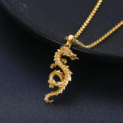 Dragon Necklace 925 Sterling Silver Oxidized/Solid 24K Gold Over Dragon Pendant Unisex Jewelry Valentine's Day Gift for Men Women2