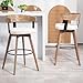 Glamour Home Beck Beige Linen Fabric Bar Stool with Natural Wood Backrest and Legs