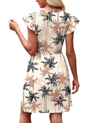 Image of OFEEFAN Summer Dresses for Women Beach Vacation Clothes V Neck Ruffle Sleeve Babydoll Dress Elegant Classy Sundress
