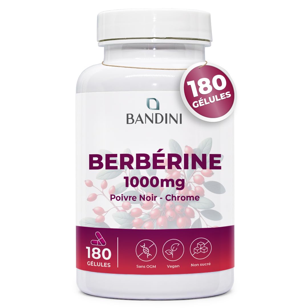 Bandini® Berbérine 1000 mg - 180 gélules pour 3 mois - Berberis Aristata | avec Chrome et Poivre noir naturel - Haute absorption - Vegan, Sans Additifs - Extrait concentré de Racine Berberis Vulgaris