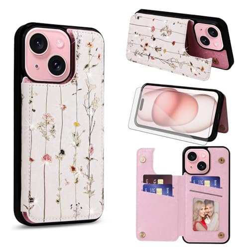 Coque iPhone 15 portefeuille anti rayure avec verre trempé écran protégé