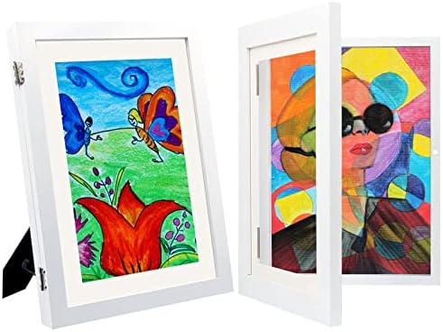 TUTULOO 2pcs A4 Kids Art Frame Front Opening Holds 50 Pcs Art Work, Kids Artwork Frames Changeable for Children Art Projects frames, Kid Artwork Picture Frames with Storage for Kids Art Display Frame (white)