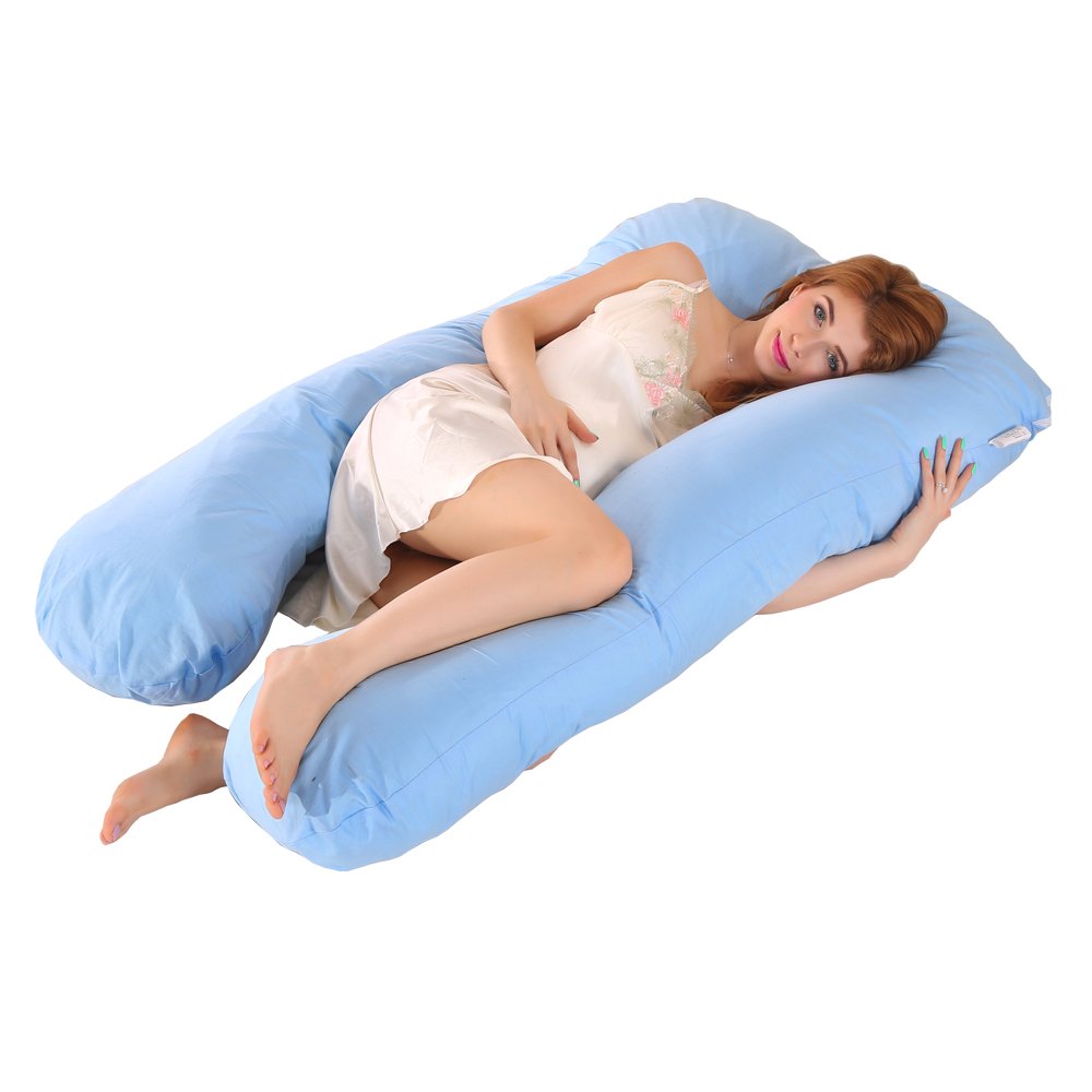 Pregnancy Pillow - Full Body Pillow for Pregnancy and Nursing Women - U Shaped Maternity Pillow with Soft Cotton Cover Blue 56x32 Inch