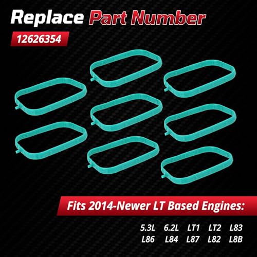 Image of 12626354 Engine Intake Manifold Gasket Runner Seals, Compatible with Che vy Cadil lac GM C Vehicles, Fits for 2014-Newer LT Based Engines 5.3L 6.2L LT1 LT2 L83 L86 L84 L87 L82 L8B, 8 PCS