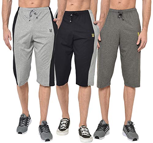 Image of Mack Jonney Cotton Blended Regular Fit Three Fourth Capri for Men(Pack of 3)-C7 MLG BLK C1 ANT 0003-P