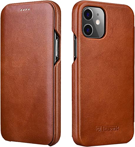 Étui en cuir véritable iPhone 12 de qualité supérieure, housse de protection rétro marron