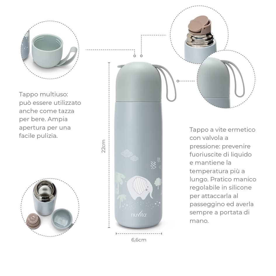Nuvita 4471 Thermos Bébé - Garde Repas Chaud 14h & Froid 24h - Vert Sauge