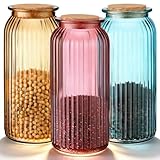 Ferrochef 3 Pack 60 oz Large Vintage Glass Storage Jar with Cork Lid, Decorative Ribbed Glass Canister, Colored Storage Containers for Serving Tea, Coffee Bean, Flour, Candy, Cookie, Spice and More
