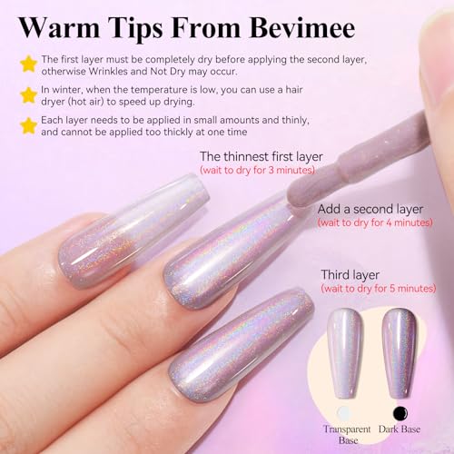 Bevimee Nail Polish Purple 12ML Iridescent Chameleon Rainbow Effect Fast Drying Shimmer Glitter Nail Polish Light Purple Nail Art-No Require Cured 1PCS — view 2