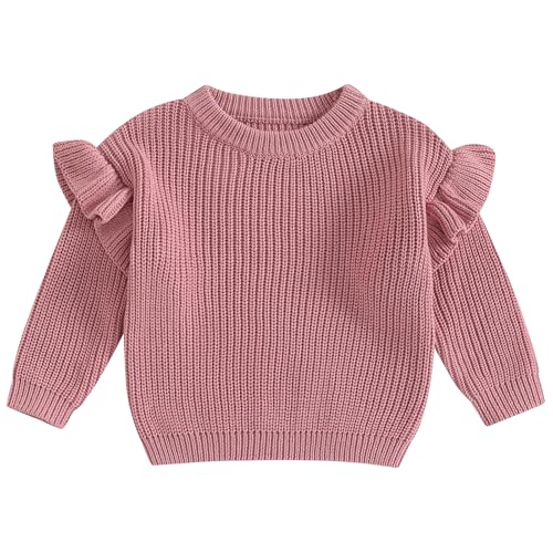 Image of Mubineo Baby Girl Winter Clothes Basic Plain Cute Ruffle Sweater Toddler Kids Pullover Long Sleeve Newborn Sweaters