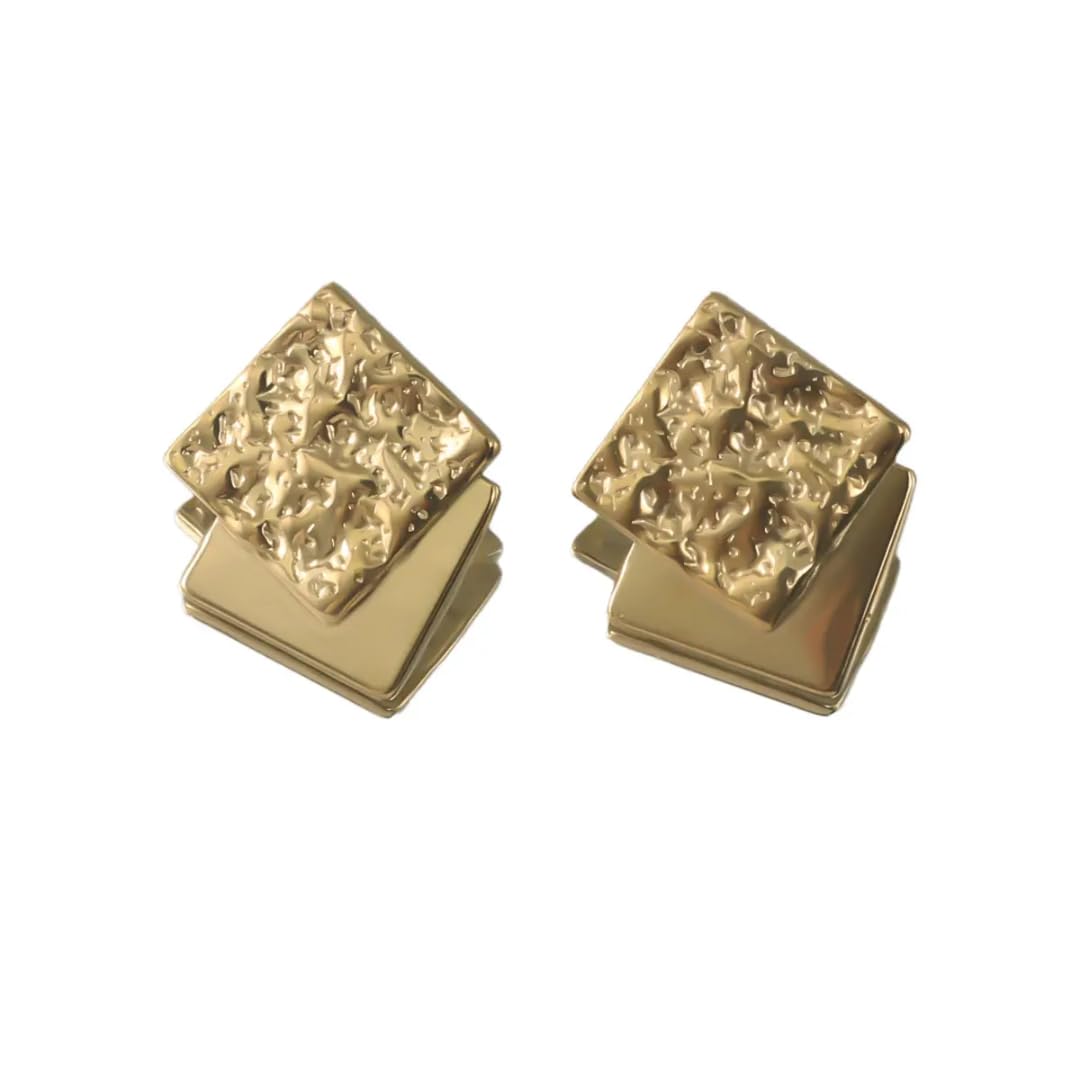 Square Gold-Tone Textured Cufflinks, Metal Formal Wear Accessory