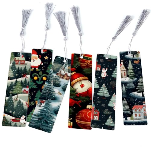 Marque-pages à pompons Merry Christmas lot de 6, signets de lecture pour livre et roman
