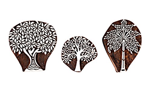 Hashcart Baren - Tampons à imprimer en bois - Sculptés à la main - Pour henné, impression sur textile, scrapbooking, poterie et peinture murale - Lot de 10, marron, Set # 1031 Cover