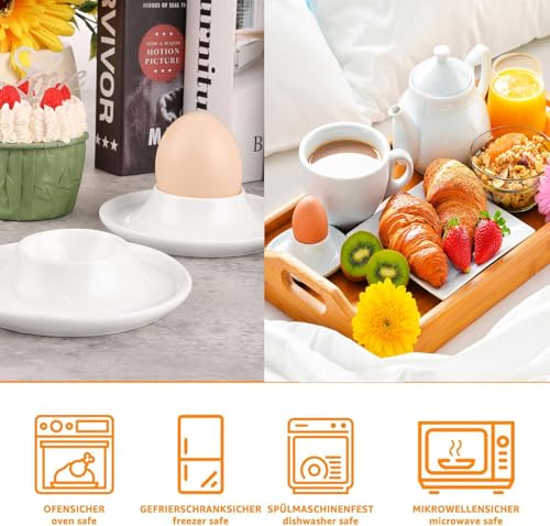 Eierbecher Weiß,8 Stück Eierbecher Set, Plastik,Eierständer mit Ablage,Frühstück Eierhalter Set, Porzellan, Lustig,für Das Frühstücksei Küche Esszimmer – Bild 7