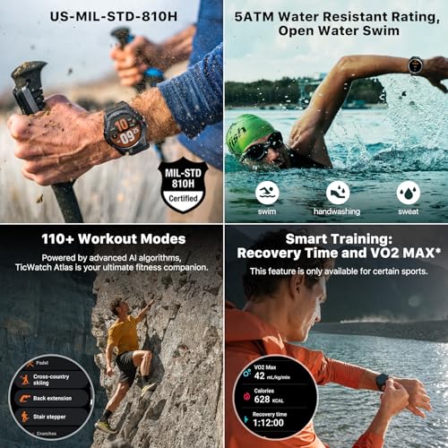 TicWatch Atlas Smartwatch for Men Android Wear OS Smart Watch Outdoor 90 Hrs Battery 110+ Workout Modes Heat Map Fall Detection Health Fitness Tracker 5ATM GPS Compass iOS Not Compatible by Ticwatch - Image 7
