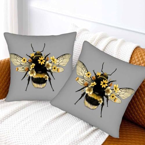 Tks Mitlan V538 Fluffy Bumblebee With Wings Throw Pillow Cover Set Of 2 Cases Sketch Fly Insect Yellow Flower Summer Biology Entomology Outdoor Decor Pillowcase Home Square 18X18 Inch Pillow Slip thumb #6
