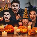 ACWOO Kids Witch Costume, 4PCS Halloween Pumpkinhead TuTu Skirt Suit Costumes Set with Witch Broom and Hat, Stickers, Magic Fancy Dress Cosplay Outfit for Halloween Carnival Party Dress up Cosplay - Image 7