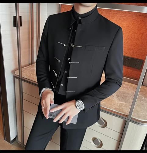 Men Chinese Style Stand Up Collar Business Casual Blazer Wedding Social Dress Coat2