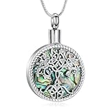 XSMZB Tree of Life Urn Necklace for Ashes Eternity Keepsake Cremation Jewelry for Ashes for Human/Pet Memorial Pendant Locket (Abalone Shell)